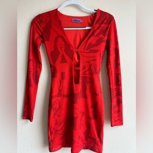 Edikted red long sleeve cut out mini dress size xs